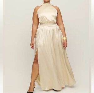 Reformation Alani 100% Silk Open Back Halter Maxi Dress NWT Ivory
